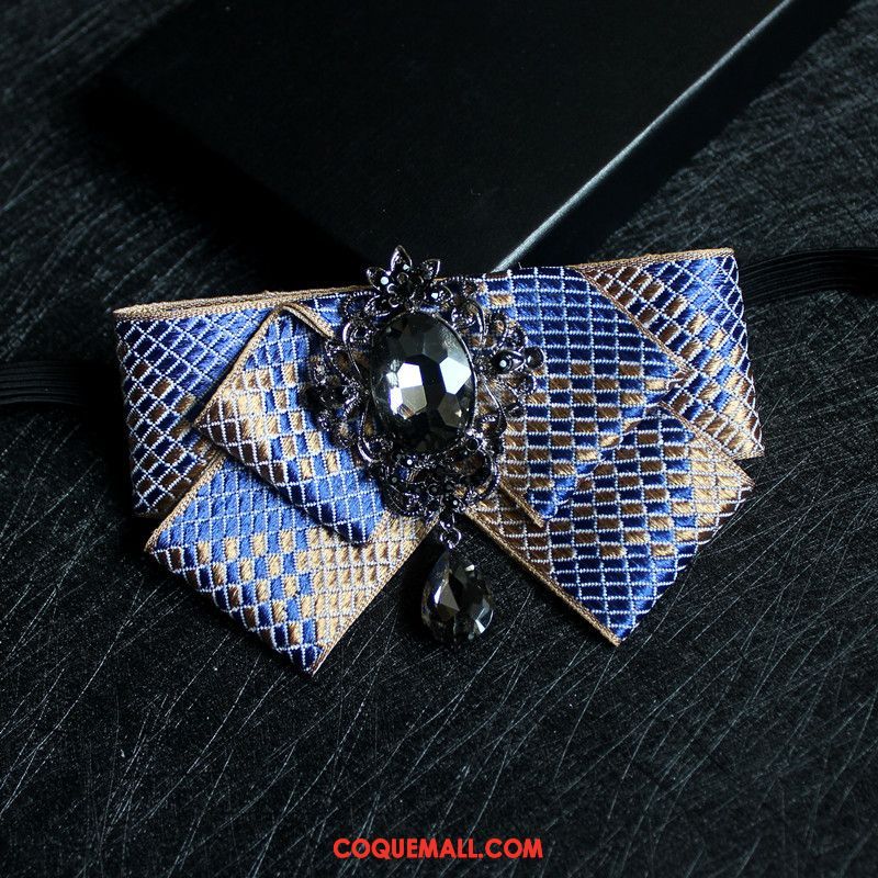 Nœud Papillon Homme Présidé Le Marié Pierres De Strass, Nœud Papillon Couche Double Bleu