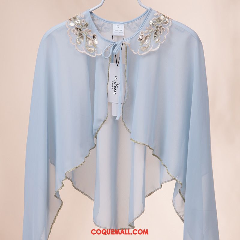 Vêtement Anti Uv Femme Bleu Manteau Ombre, Vêtement Anti Uv Mousseline De Soie All-match Gold