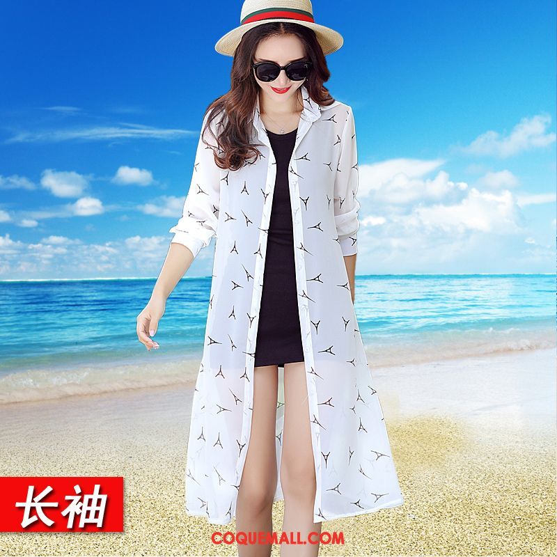 Vêtement Anti Uv Femme Bord De Mer Cardigan Plage, Vêtement Anti Uv Mousseline De Soie Crème Solaire