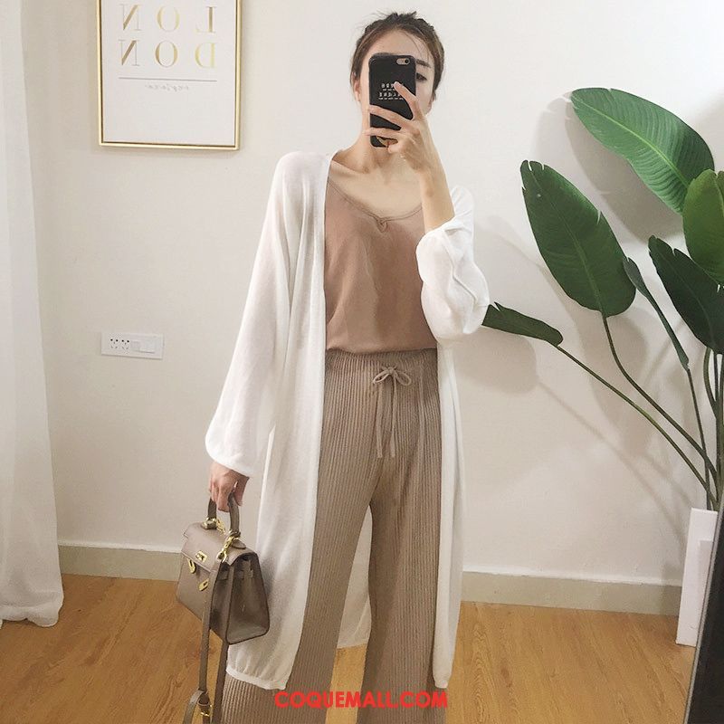 Vêtement Anti Uv Femme Cardigan Long Section Tricot, Vêtement Anti Uv La Soie De Glace Crème Solaire Beige Farbe