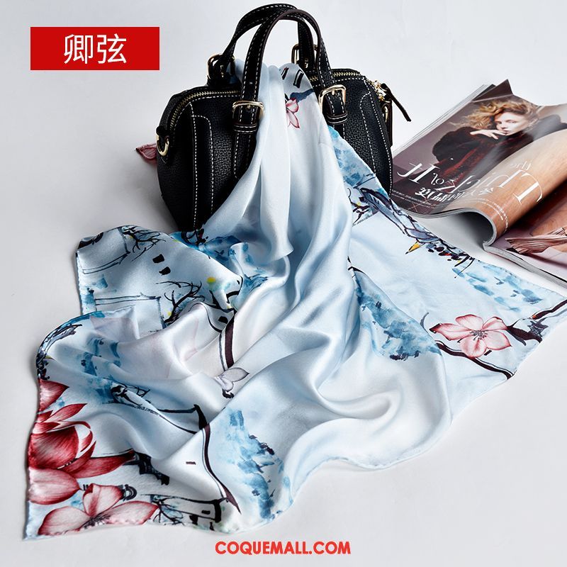 Écharpe Femme All-match Bleu Authentique, Écharpe Foulard Soie