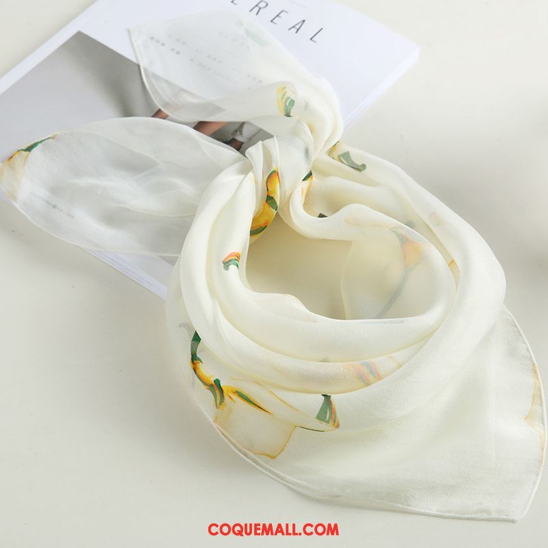 Écharpe Femme Été Foulard Soie Mulberry, Écharpe Crème Solaire Soie