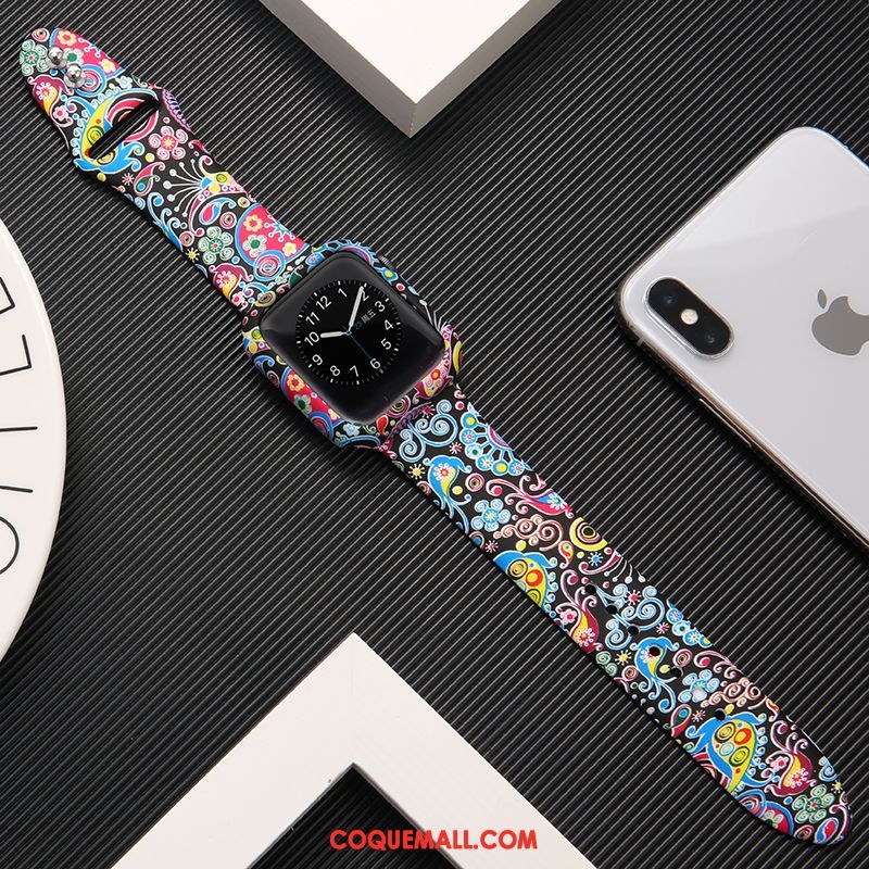 Étui Apple Watch Series 1 Noir Silicone Imprimé, Coque Apple Watch Series 1 Protection Marque De Tendance