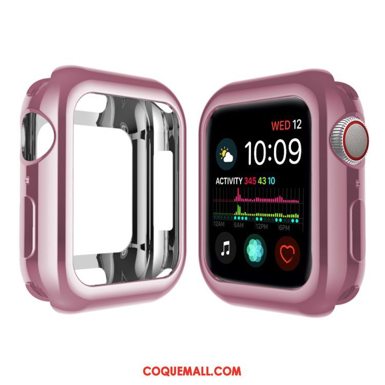 Étui Apple Watch Series 4 Silicone Rose Pu, Coque Apple Watch Series 4 Bordure Placage