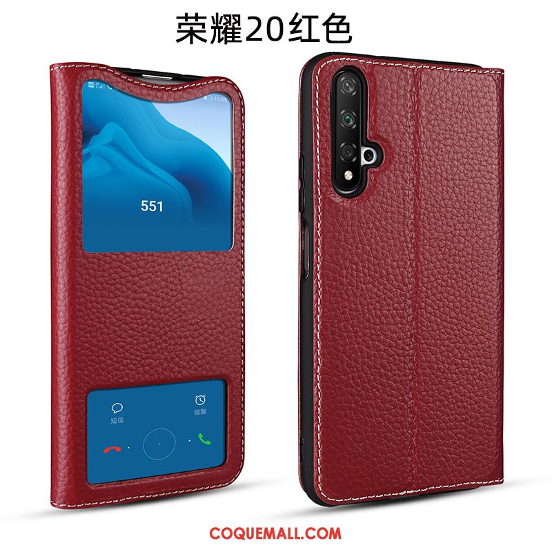 Étui Honor 20 Cuir Téléphone Portable Vin Rouge, Coque Honor 20 Cuir Véritable Tout Compris