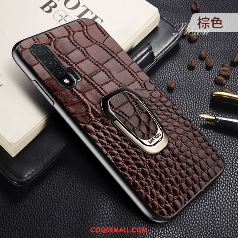 Étui Honor 20 Pro Couleur Unie Anneau Magnétisme, Coque Honor 20 Pro Cuir Véritable Très Mince Braun