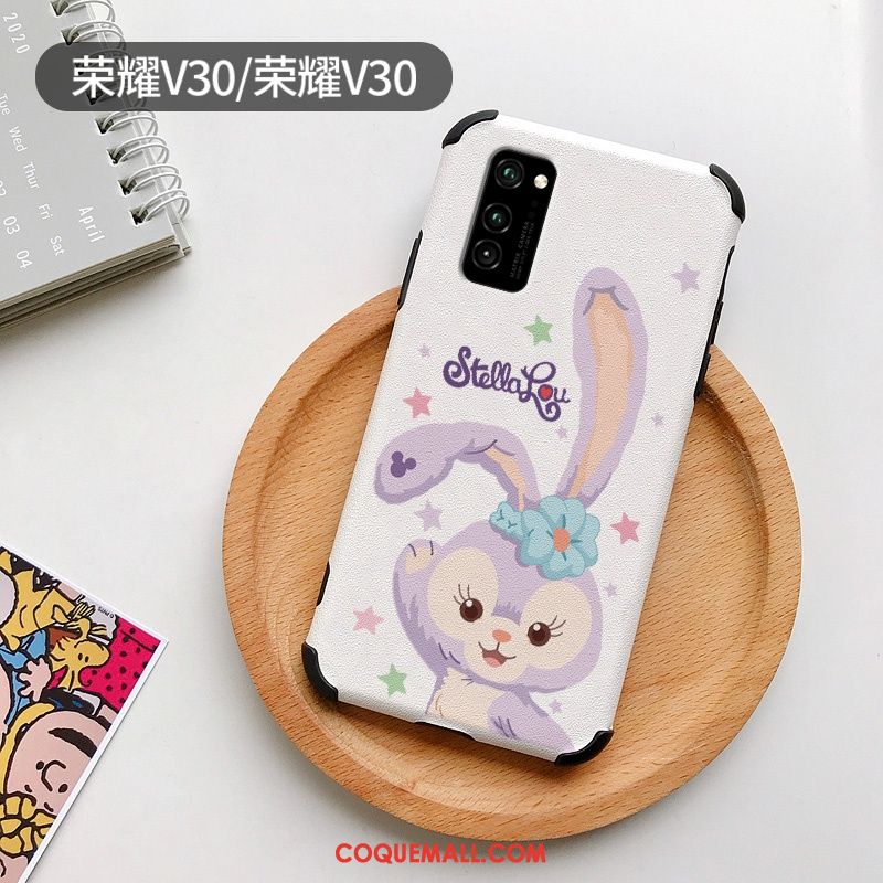 Étui Honor View30 Lapin Mode Soie Mulberry, Coque Honor View30 Blanc Gaufrage