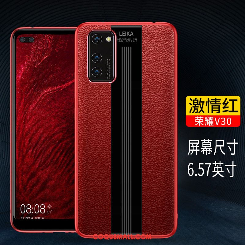 Étui Honor View30 Net Rouge En Cuir Tendance, Coque Honor View30 Très Mince Incassable