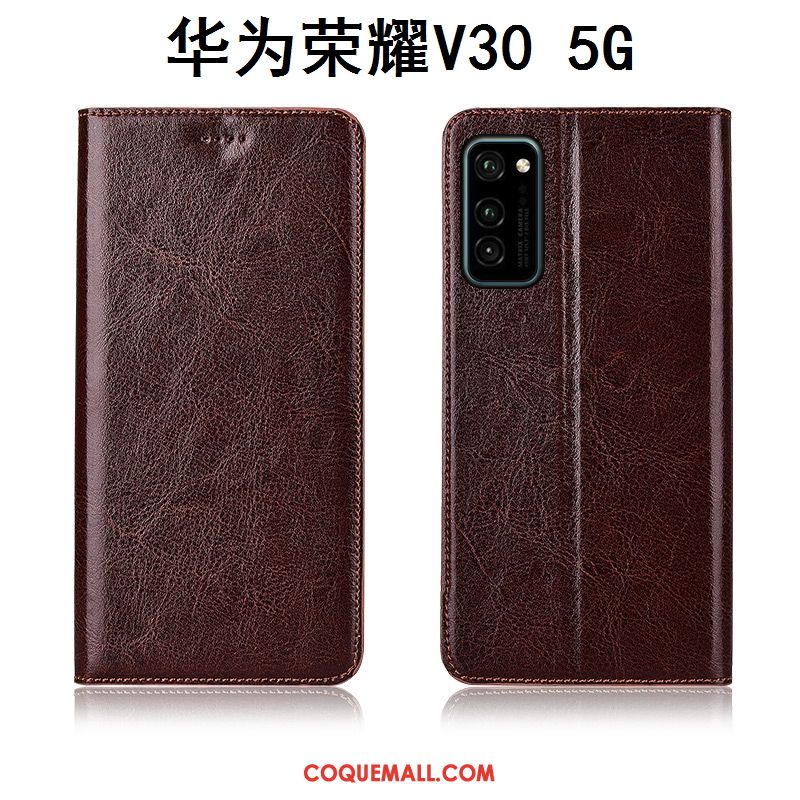 Étui Honor View30 Nouveau Fluide Doux Cuir Véritable, Coque Honor View30 Modèle Fleurie Incassable