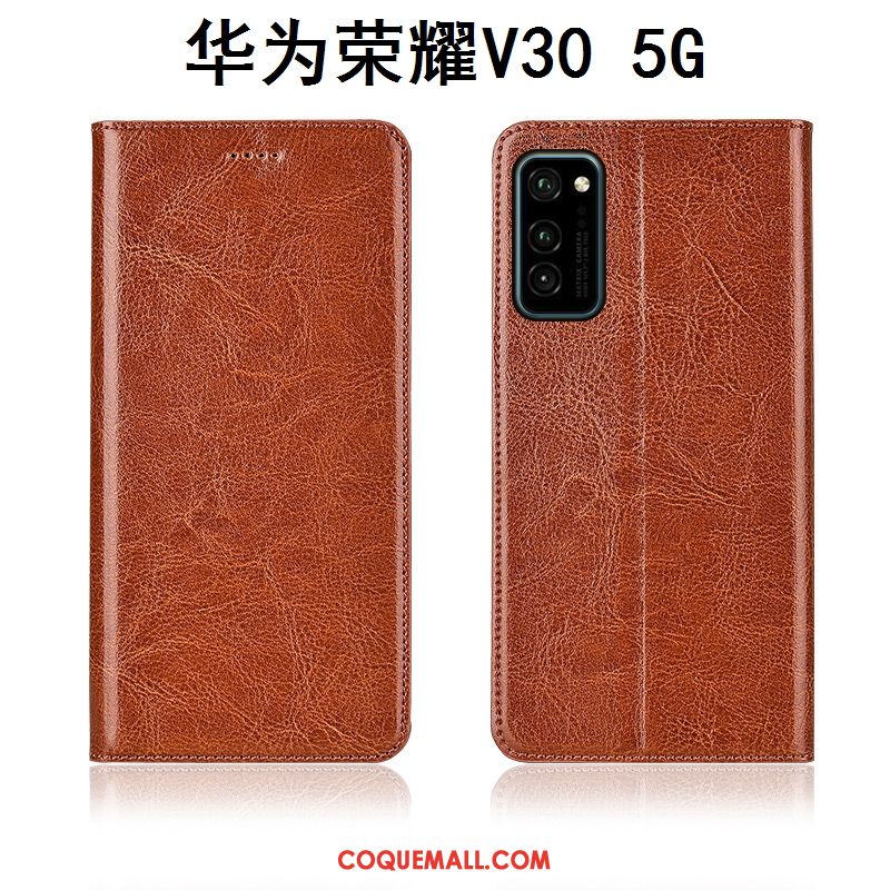 Étui Honor View30 Nouveau Fluide Doux Cuir Véritable, Coque Honor View30 Modèle Fleurie Incassable