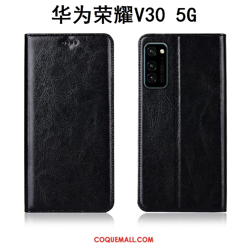 Étui Honor View30 Nouveau Fluide Doux Cuir Véritable, Coque Honor View30 Modèle Fleurie Incassable