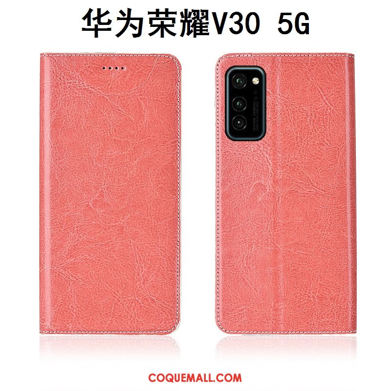 Étui Honor View30 Nouveau Fluide Doux Cuir Véritable, Coque Honor View30 Modèle Fleurie Incassable