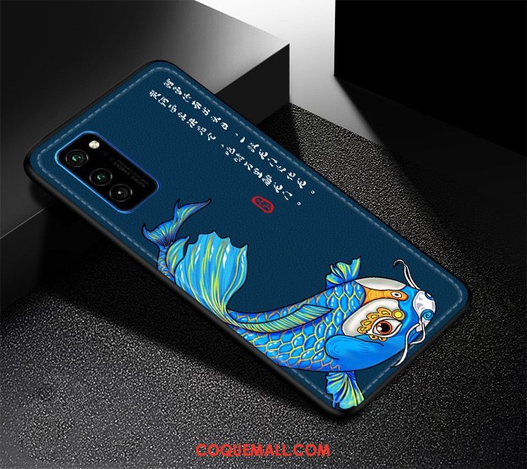 Étui Honor View30 Pro Bleu Gaufrage Tout Compris, Coque Honor View30 Pro Incassable Téléphone Portable