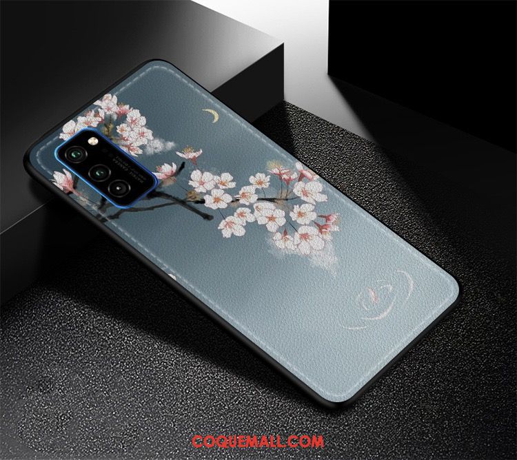 Étui Honor View30 Pro Bleu Gaufrage Tout Compris, Coque Honor View30 Pro Incassable Téléphone Portable