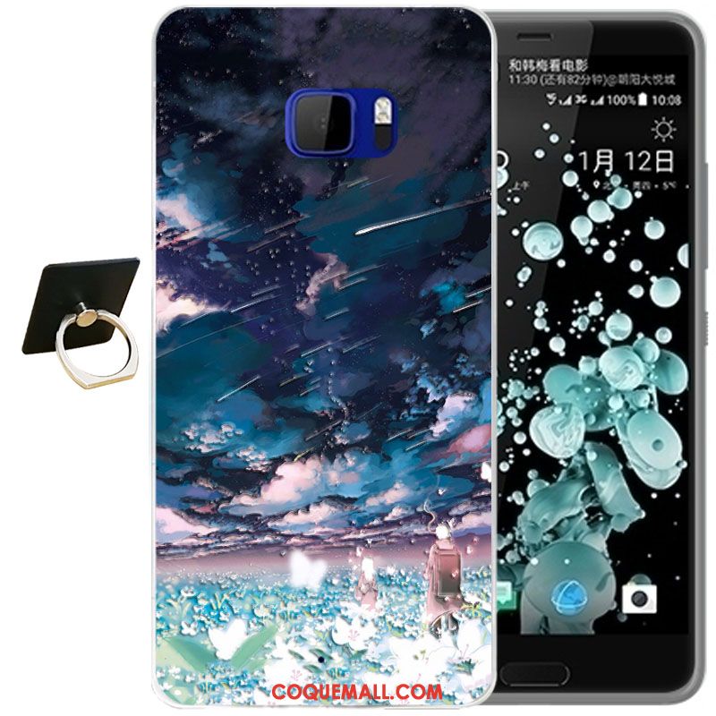 Étui Htc U Ultra Dessin Animé Bleu Téléphone Portable, Coque Htc U Ultra Fleur Fluide Doux