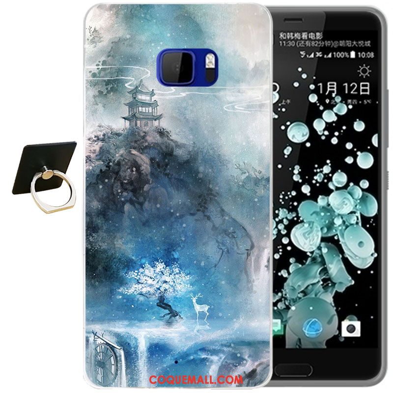 Étui Htc U Ultra Dessin Animé Bleu Téléphone Portable, Coque Htc U Ultra Fleur Fluide Doux