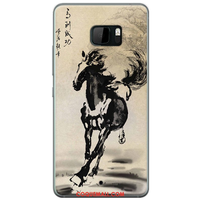 Étui Htc U Ultra Rose Fluide Doux Encre, Coque Htc U Ultra Personnalité Noir