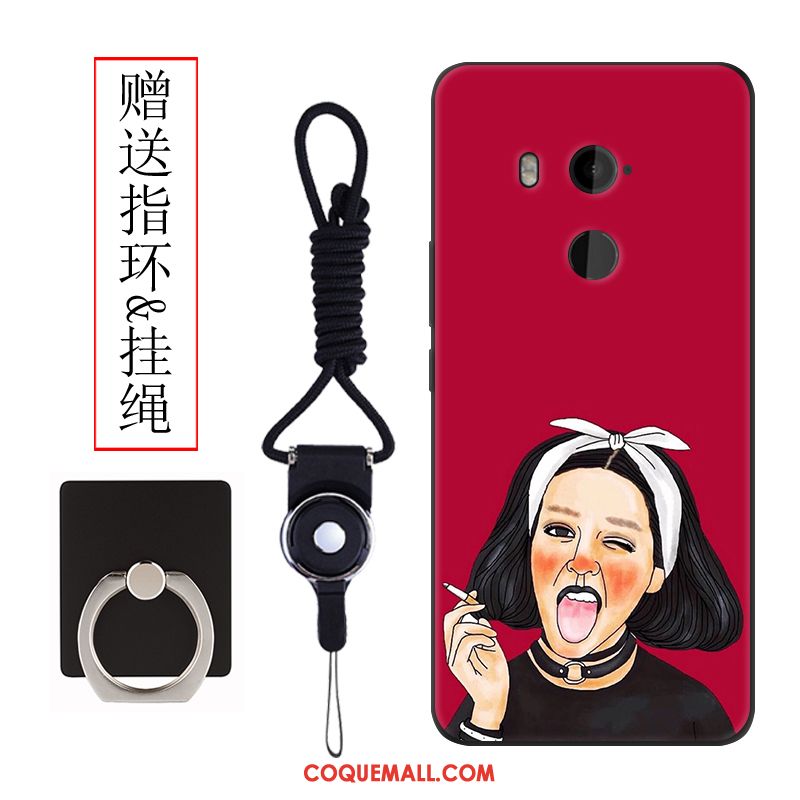 Étui Htc U11+ Dessin Animé Noir Fluide Doux, Coque Htc U11+ Rouge Téléphone Portable