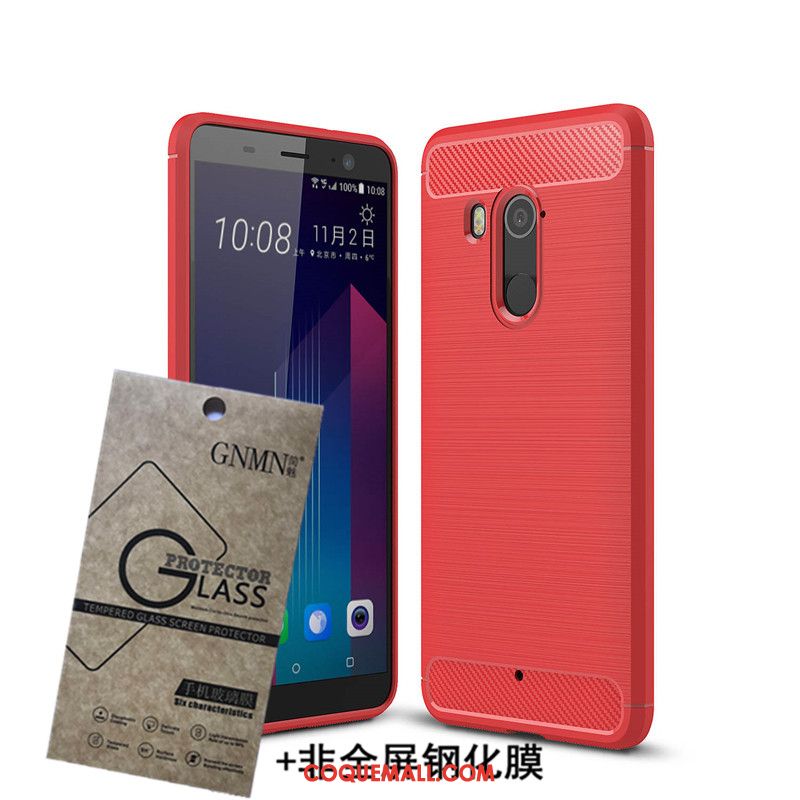 Étui Htc U11+ Fibre Protection Fluide Doux, Coque Htc U11+ Téléphone Portable Rouge