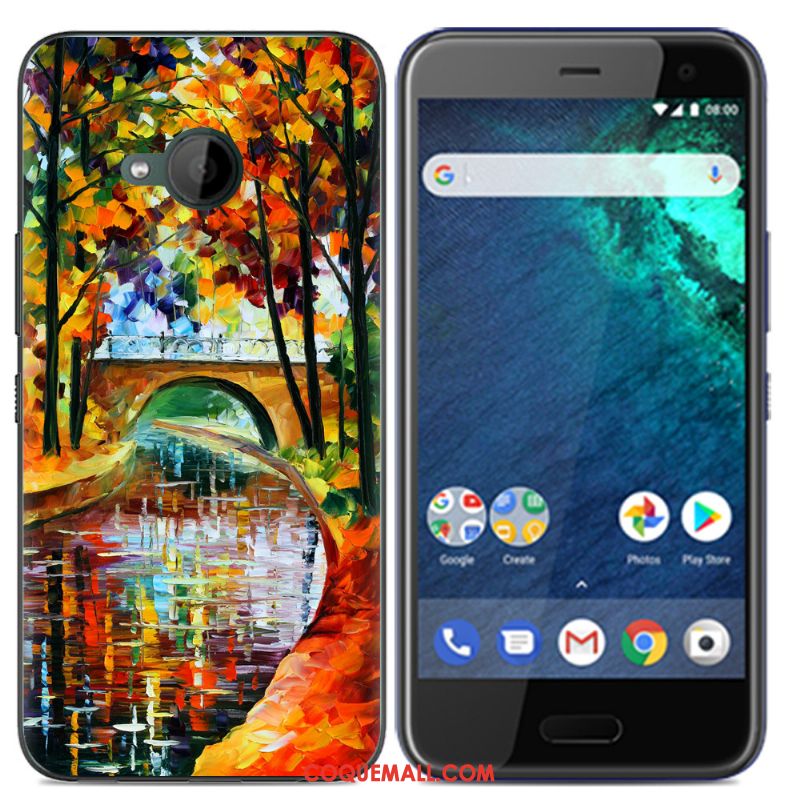 Étui Htc U11 Life Tout Compris Silicone Noir, Coque Htc U11 Life Fluide Doux Peinture