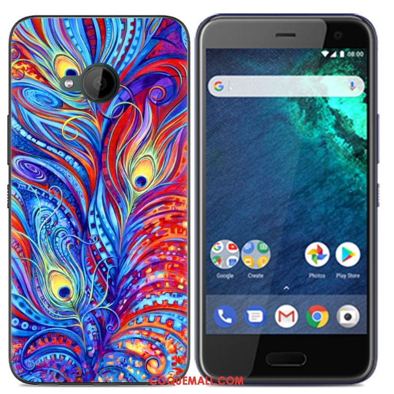 Étui Htc U11 Life Tout Compris Silicone Noir, Coque Htc U11 Life Fluide Doux Peinture