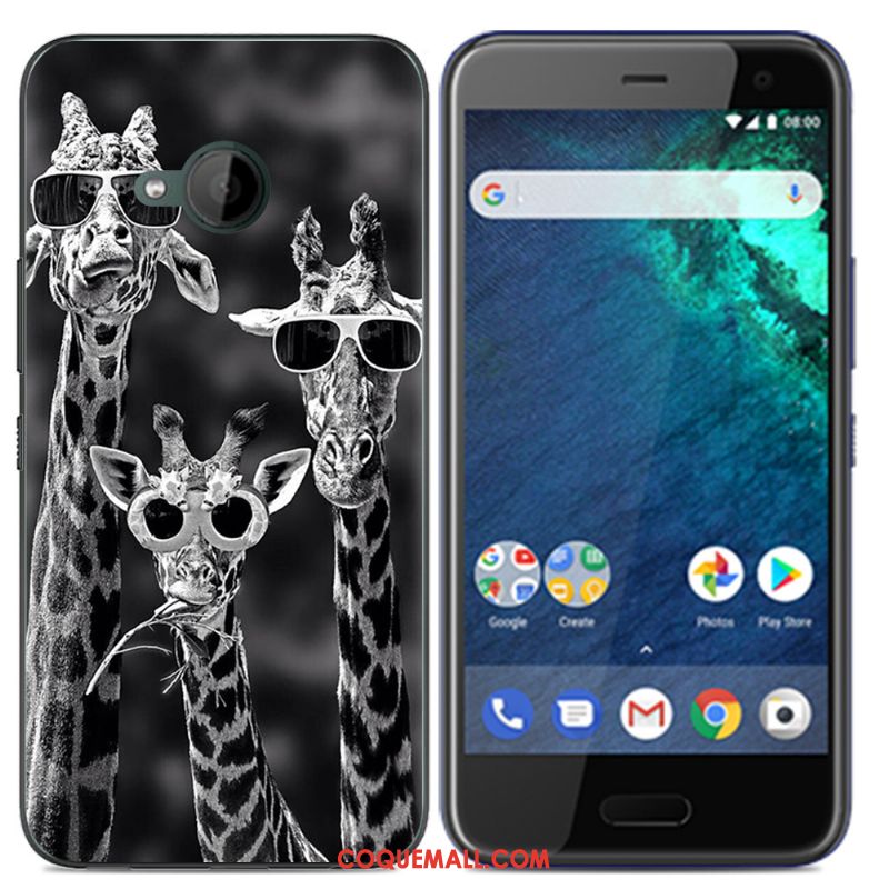 Étui Htc U11 Life Tout Compris Silicone Noir, Coque Htc U11 Life Fluide Doux Peinture