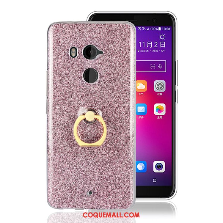 Étui Htc U11+ Protection Anneau Rose, Coque Htc U11+ Noir Ornements Suspendus