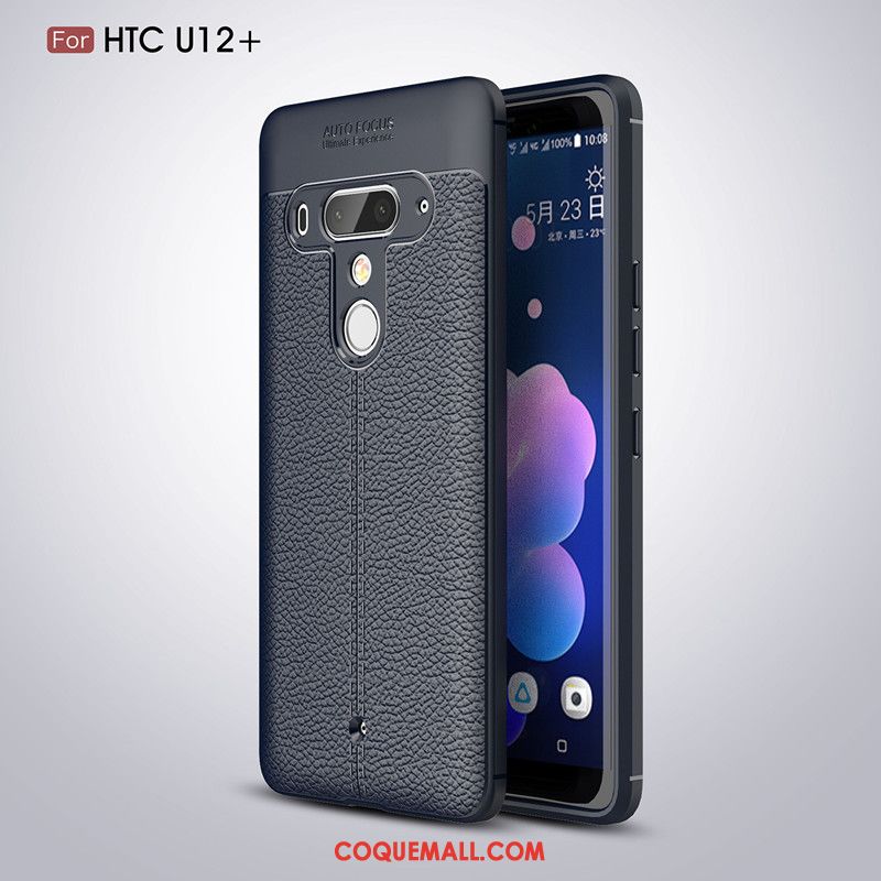 Étui Htc U12+ Business Tendance Gris, Coque Htc U12+ Personnalité Cuir