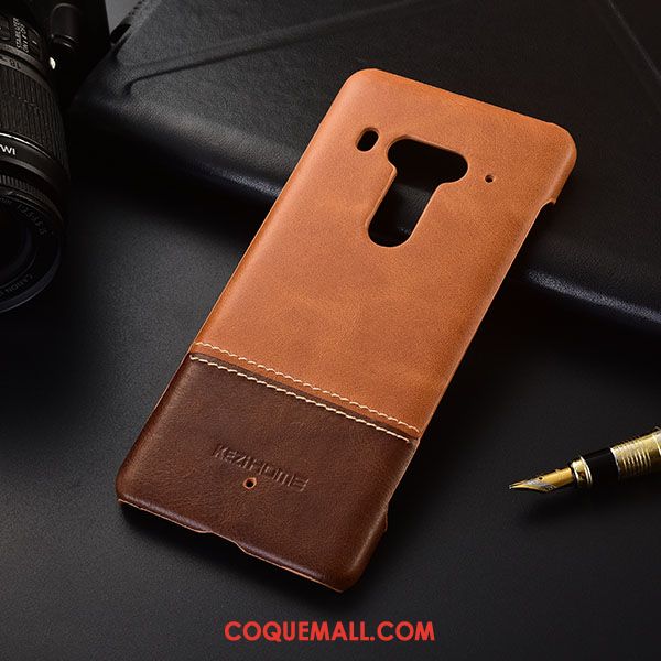 Étui Htc U12+ Manuel Protection Pure, Coque Htc U12+ Marron Cuir Véritable