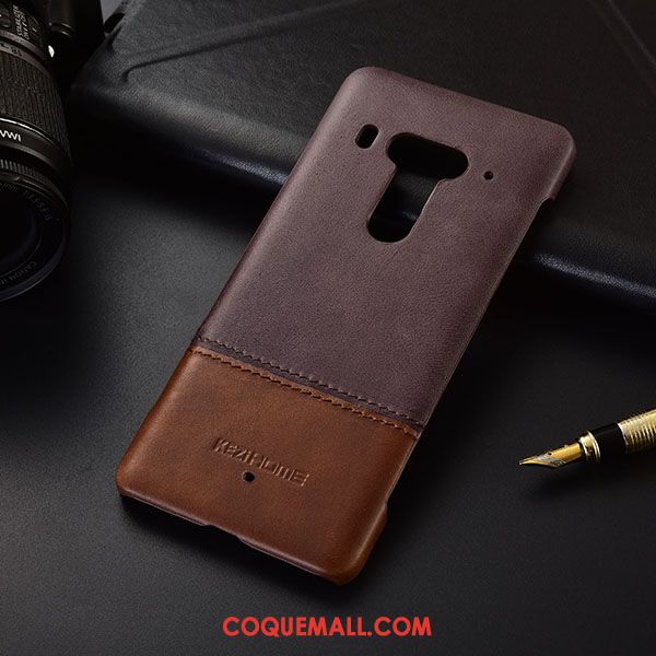 Étui Htc U12+ Manuel Protection Pure, Coque Htc U12+ Marron Cuir Véritable