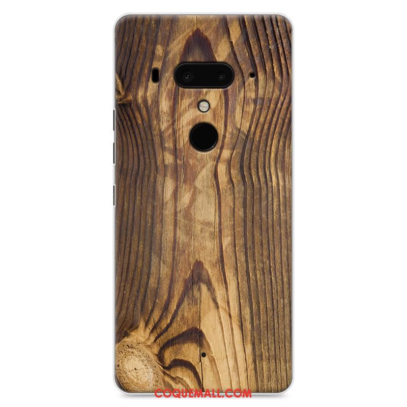 Étui Htc U12+ Nouveau Grain De Bois Modèle Fleurie, Coque Htc U12+ Noir Téléphone Portable