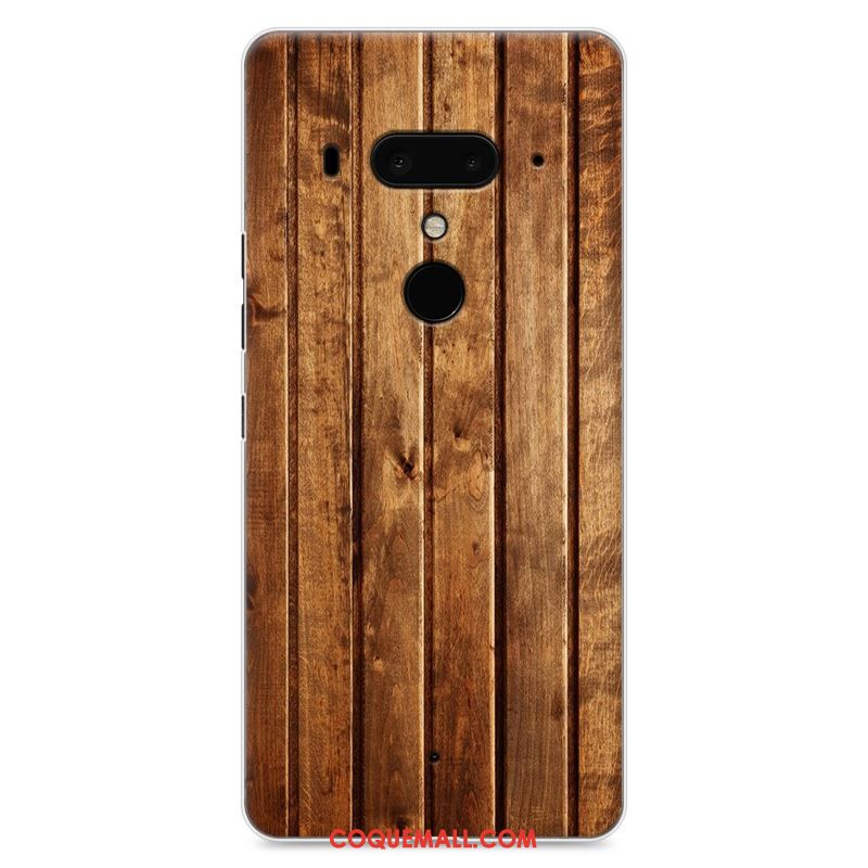 Étui Htc U12+ Nouveau Grain De Bois Modèle Fleurie, Coque Htc U12+ Noir Téléphone Portable