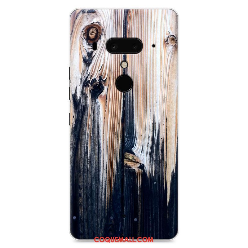 Étui Htc U12+ Nouveau Grain De Bois Modèle Fleurie, Coque Htc U12+ Noir Téléphone Portable