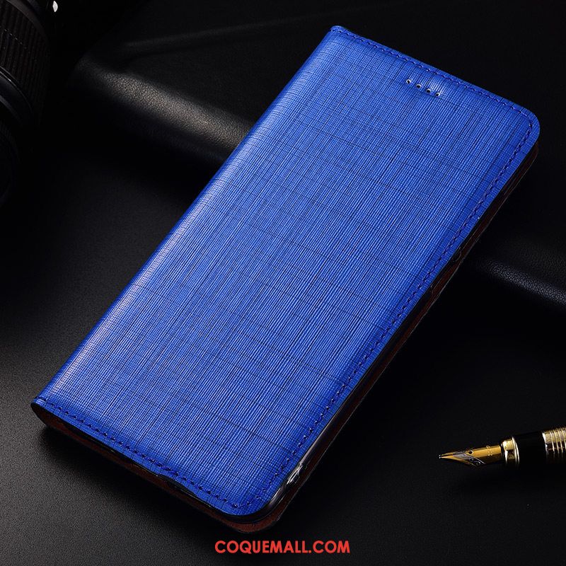 Étui Htc U12+ Protection Téléphone Portable Cuir Véritable, Coque Htc U12+ Étui En Cuir Bleu