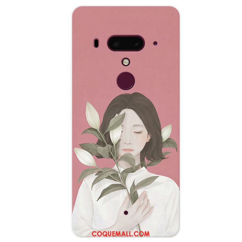 Étui Htc U12+ Silicone Simple Fluide Doux, Coque Htc U12+ Rose Petit