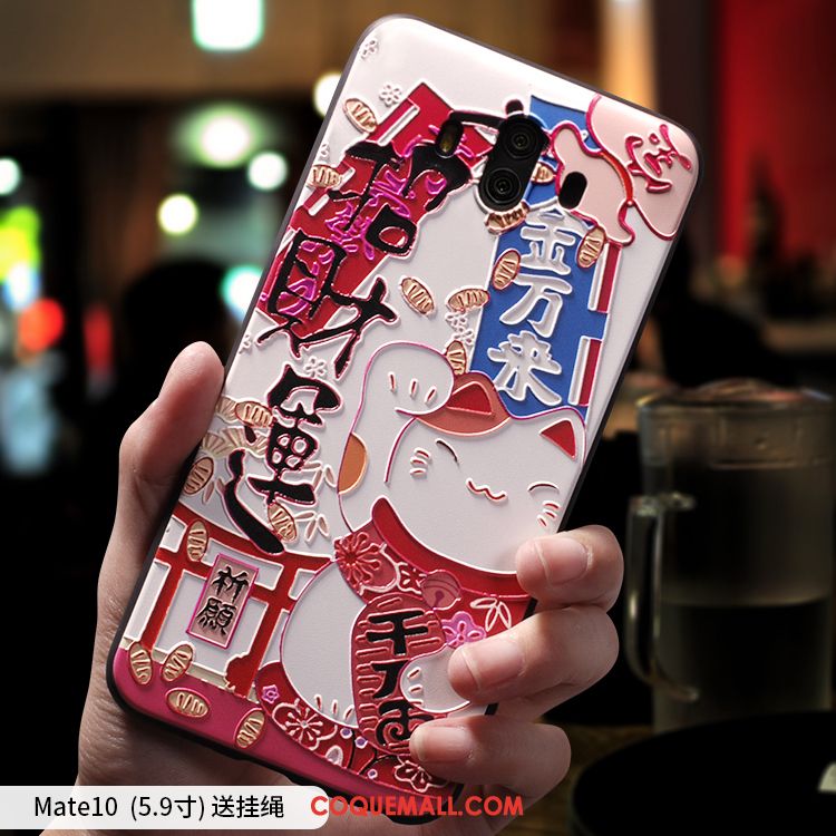 Étui Huawei Mate 10 Fluide Doux Rouge Gaufrage, Coque Huawei Mate 10 Téléphone Portable