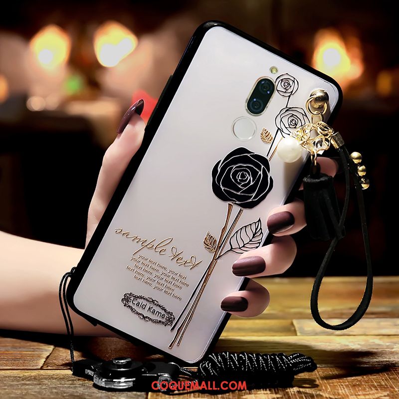 Étui Huawei Mate 10 Lite Blanc Anneau Ornements Suspendus, Coque Huawei Mate 10 Lite Fluide Doux Gaufrage