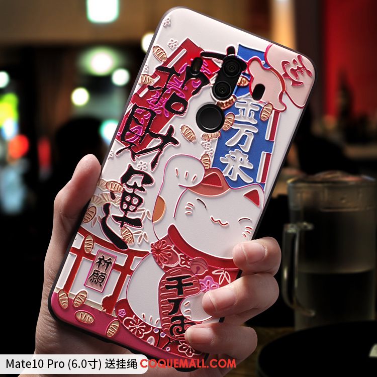 Étui Huawei Mate 10 Pro Fluide Doux Gaufrage Rouge, Coque Huawei Mate 10 Pro Téléphone Portable