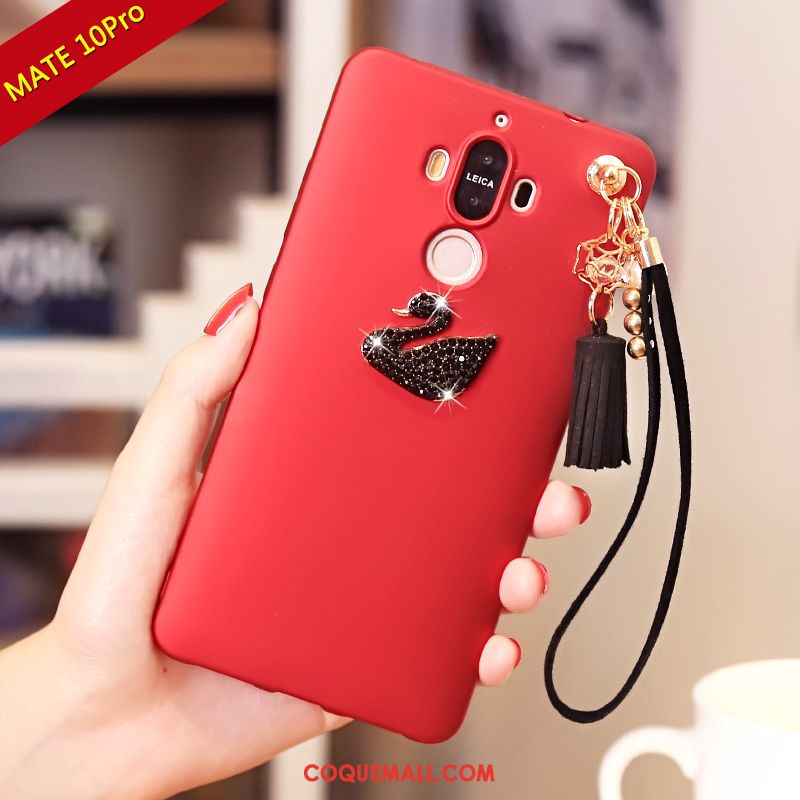 Étui Huawei Mate 10 Pro Fluide Doux Incruster Strass Téléphone Portable, Coque Huawei Mate 10 Pro Rouge