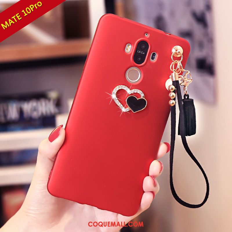 Étui Huawei Mate 10 Pro Fluide Doux Incruster Strass Téléphone Portable, Coque Huawei Mate 10 Pro Rouge