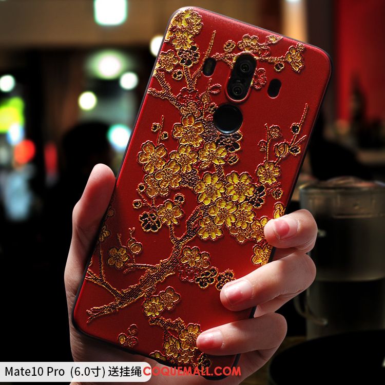 Étui Huawei Mate 10 Pro Silicone Gaufrage Incassable, Coque Huawei Mate 10 Pro Téléphone Portable Rouge