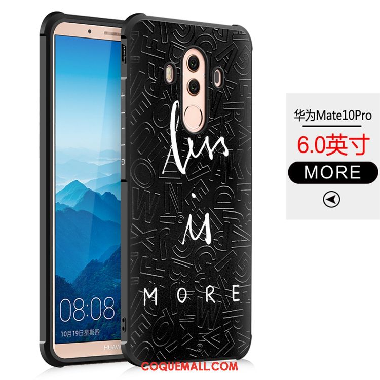 Étui Huawei Mate 10 Pro Téléphone Portable Noir Gaufrage, Coque Huawei Mate 10 Pro Fluide Doux