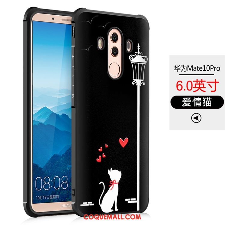 Étui Huawei Mate 10 Pro Téléphone Portable Noir Gaufrage, Coque Huawei Mate 10 Pro Fluide Doux