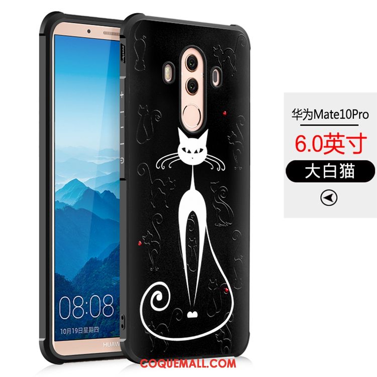 Étui Huawei Mate 10 Pro Téléphone Portable Noir Gaufrage, Coque Huawei Mate 10 Pro Fluide Doux