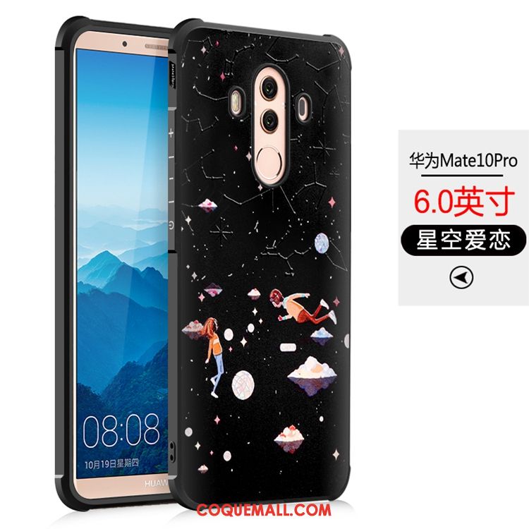 Étui Huawei Mate 10 Pro Téléphone Portable Noir Gaufrage, Coque Huawei Mate 10 Pro Fluide Doux