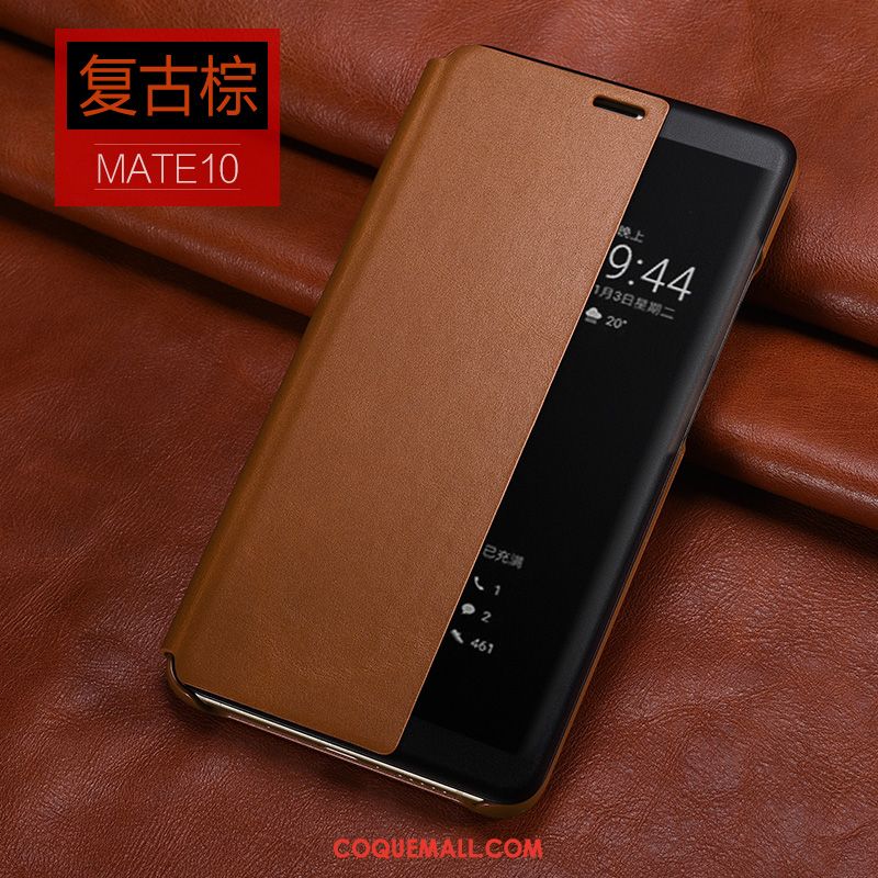 Étui Huawei Mate 10 Vintage Cuir Véritable Étui En Cuir, Coque Huawei Mate 10 Téléphone Portable Braun