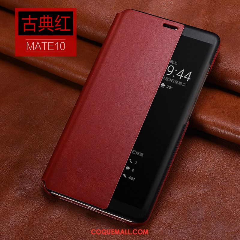 Étui Huawei Mate 10 Vintage Cuir Véritable Étui En Cuir, Coque Huawei Mate 10 Téléphone Portable Braun