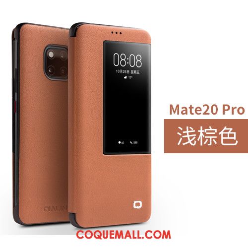 Étui Huawei Mate 20 Pro Clamshell Cuir Véritable Windows, Coque Huawei Mate 20 Pro Dormance Ouvrir La Fenêtre