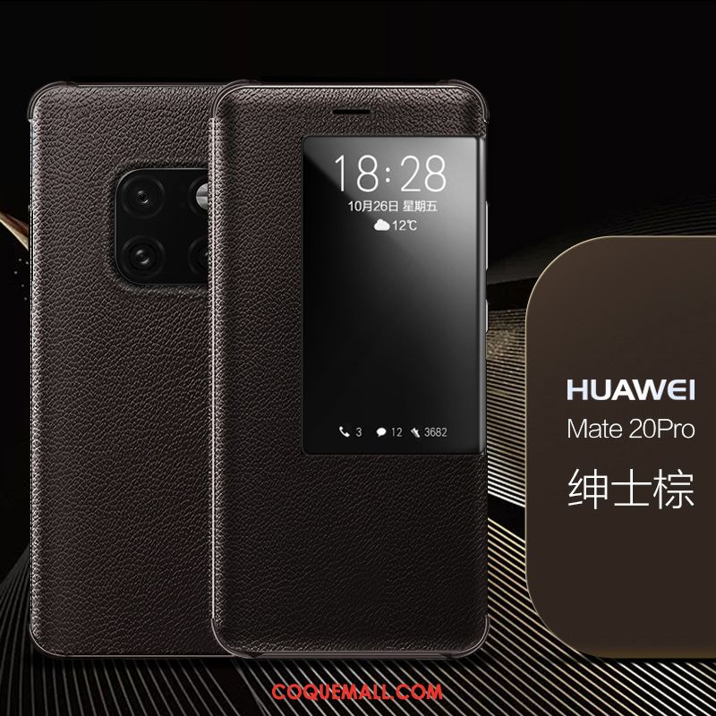Étui Huawei Mate 20 Pro Cuir Véritable Protection Noir, Coque Huawei Mate 20 Pro Téléphone Portable Personnalité