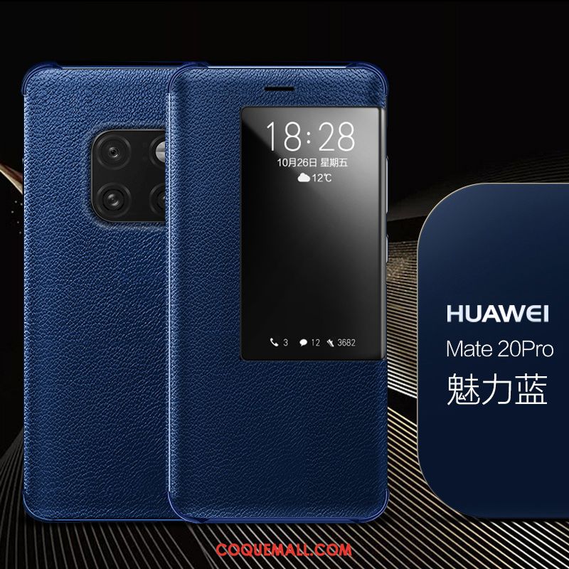 Étui Huawei Mate 20 Pro Cuir Véritable Protection Noir, Coque Huawei Mate 20 Pro Téléphone Portable Personnalité